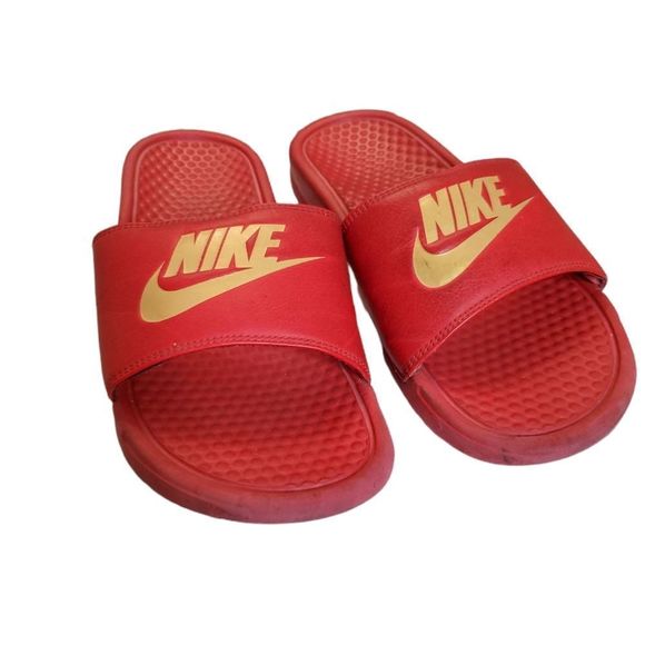 Nike | Shoes | Nike Slides Red Gold Mens Size 7 | Poshmark